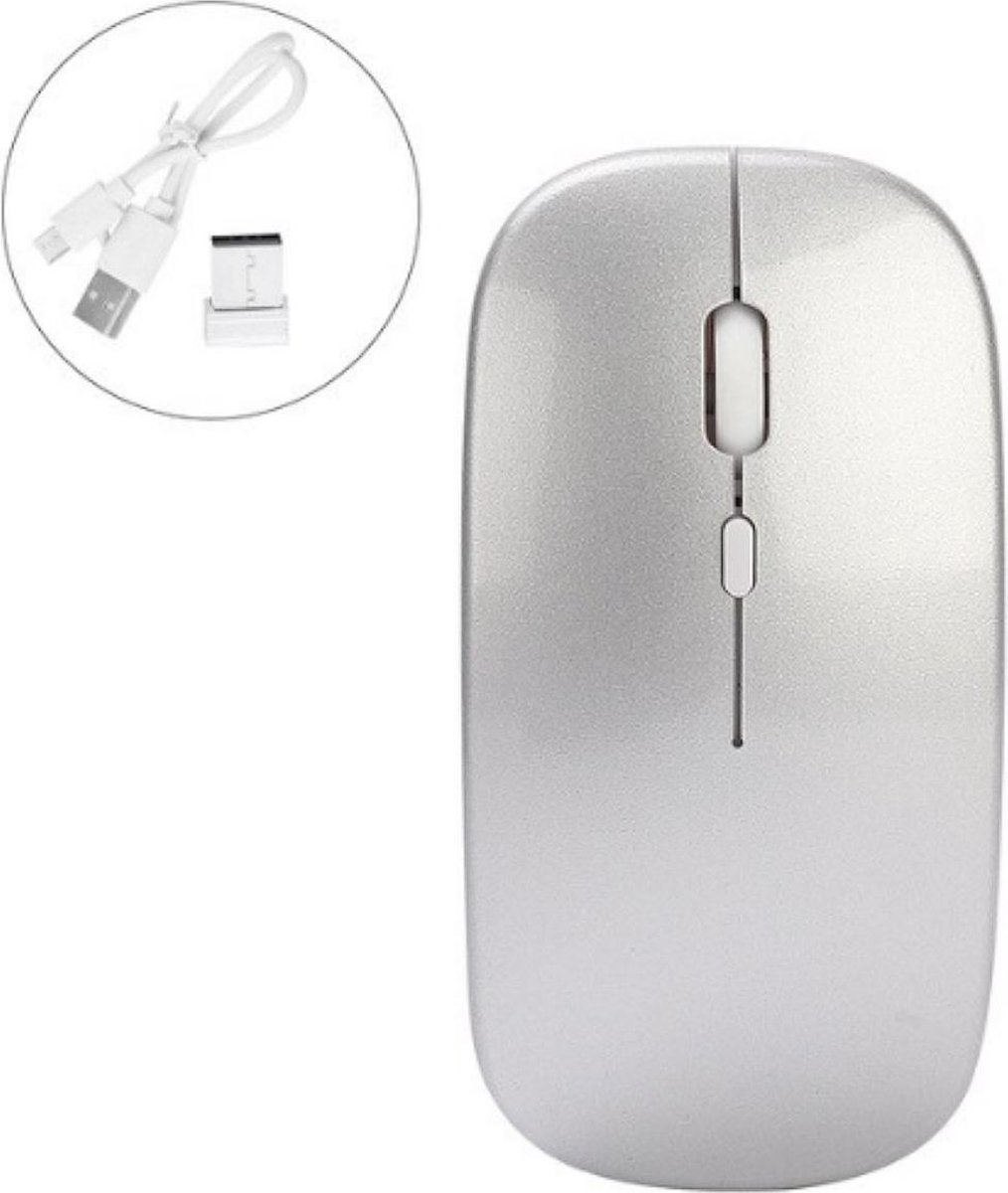 Rechargeable Dual mode slim size mouse. Dual mode Bluetooth & 2.4GHz wireless mouse compatible with MacBook, Windows, PC, Notebook.